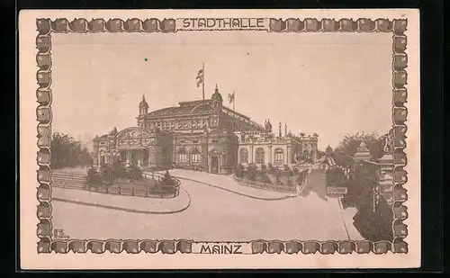 Künstler-AK Mainz, Blick auf die Stadthalle