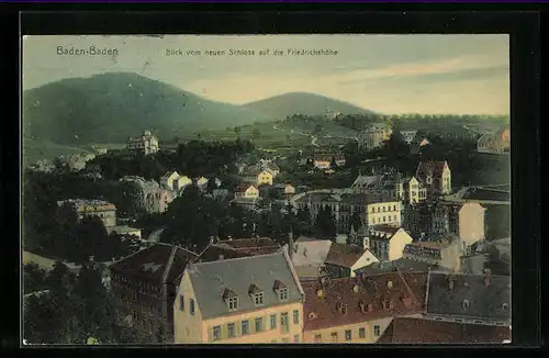 AK Baden-Baden, Blick vom neuen Schloss auf die Friedrichshöhe