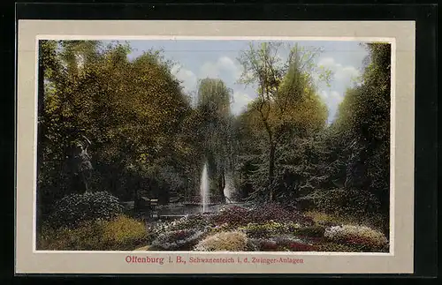 AK Offenburg i. B., Schwanenteich i. d. Zwinger-Anlagen