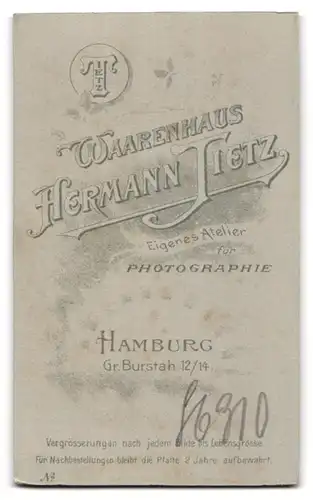 Fotografie Hermann Tietz, Hamburg, Gr. Burstah 12 /14, Jüngling mit heller Fliege und Undercut