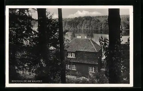 AK Binenwalde a. Kalksee, Sicht auf ein Gebäude und den See