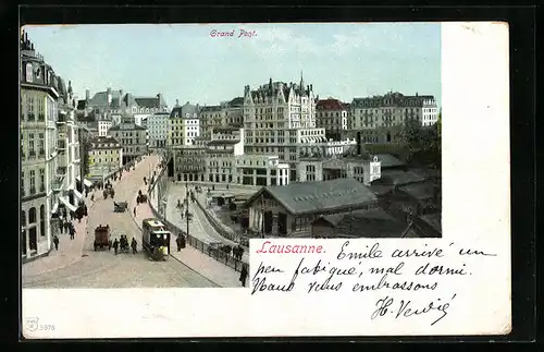 AK Lausanne, Grand Pont, Strassenbahn