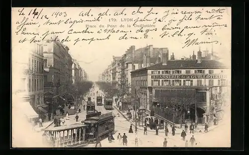 AK Lyon, Place du Pont de la Guillotiere, Strassenbahn