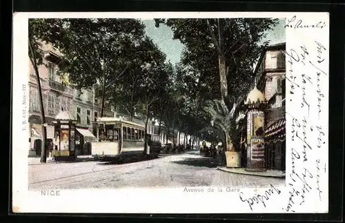 AK Nice, Avenue de la Gare, Strassenbahn