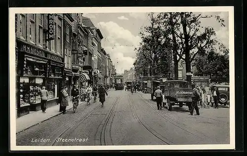 AK Leiden, Steenstraat, Strassenbahn