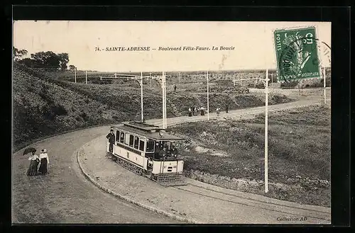 AK Sainte-Adresse, Boulevard Felix-Faure, La Boucle, Strassenbahn