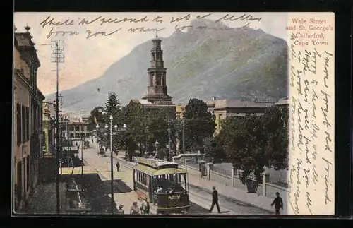 AK Cape Town, Wale Street and St. George`s Cathedral, Strassenbahn
