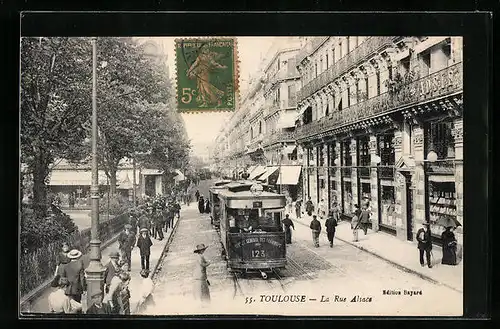 AK Toulouse, la rue Alsace, Strassenbahnen