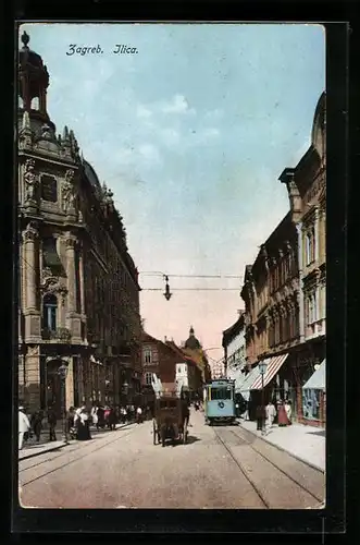 AK Zagreb, Strassenbahn in der Strasse Ilica