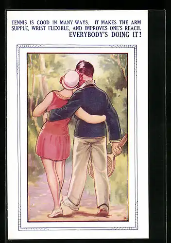 AK Paar auf dem Nachhause Weg nach dem Tennis Spiel