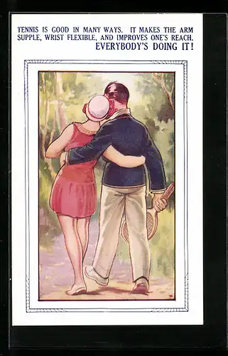 AK Paar auf dem Nachhause Weg nach dem Tennis Spiel