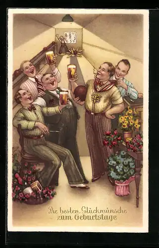 Künstler-AK Herren am Kegel-Abend