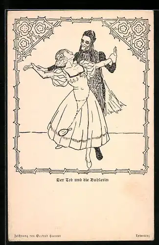 Künstler-AK Totentanz, Der Tod und die Buhlerin