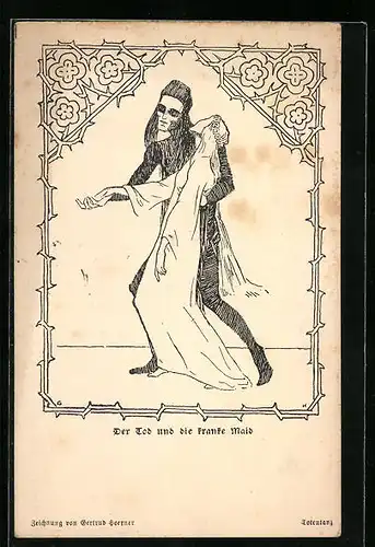 AK Der Tod mit der kranken Maid im Arm