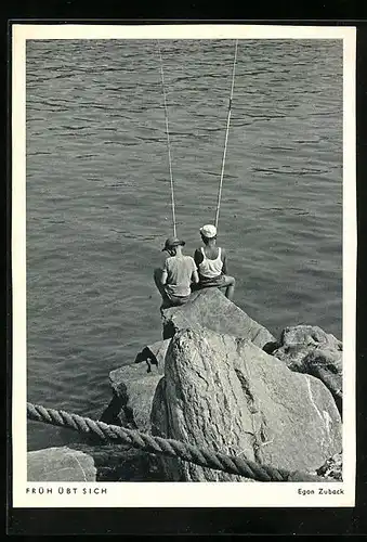 AK Zwei Kinder beim Angeln