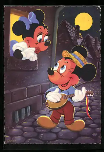 AK Micky Maus musiziert in der Nacht für Minnie Maus, Comic