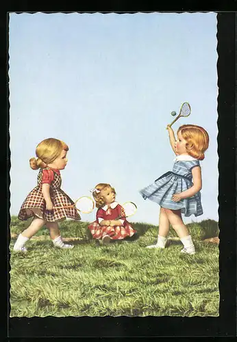 AK Käthe Kruse-Puppen spielen Tennis