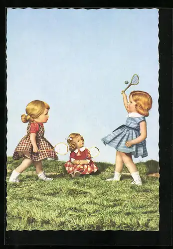 AK Käthe Kruse-Puppen spielen Tennis