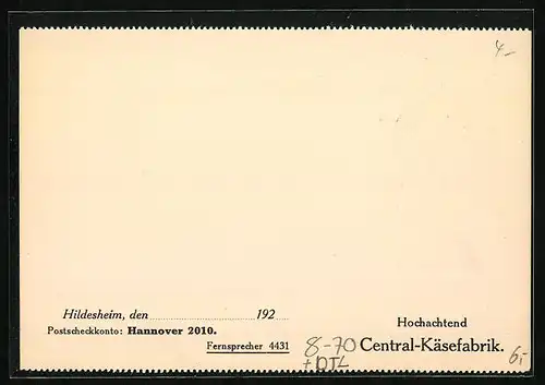 AK Hildesheim, Central-Käsefabrik, Feinster Hand-Käse