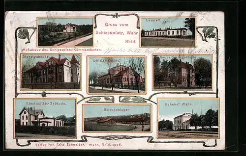 Passepartout-AK Köln-Wahn, Schiessplatz, Lazarett, Dienstgebäude, Bahnhof Wahn