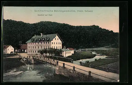 AK Behringersmühle /Fränk. Schw., Ortspartie mit Gasthof zur Post H. Wittmann und Brücke