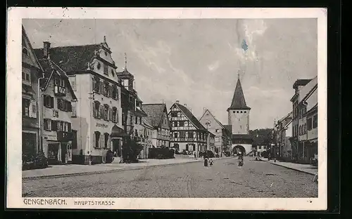 AK Gengenbach, Hauptstrasse mit Kirche