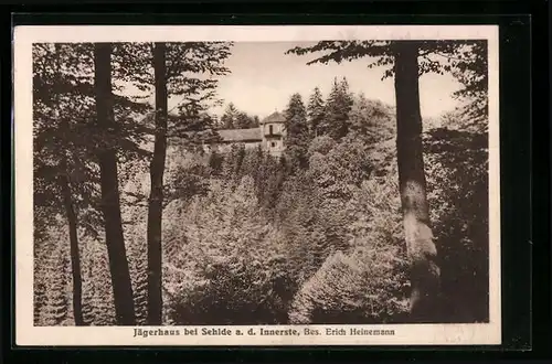AK Sehlde a. d. Innerste, Gaststätte Jägerhaus E. Heinemann hinter Waldbäumen