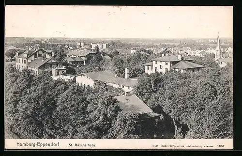 AK Hamburg-Eppendorf, St. Anscharhöhe aus der Vogelschau