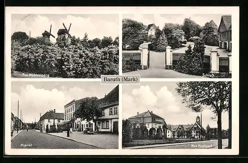 AK Baruth /Mark, Schloss, Markt und Mühlenberg