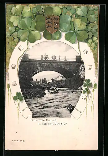 Passepartout-Lithographie Freudenstadt, Partie vom Forbach im Hufeisen