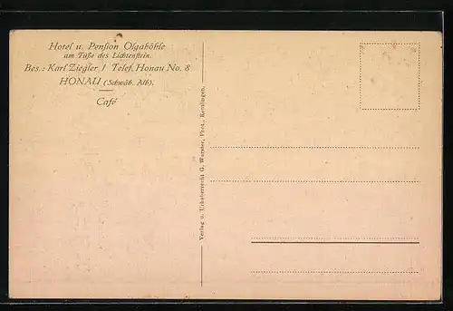 AK Honau /Schwäb. Alb, Hotel u. Pension Olgahöhle, Bes.: Karl Ziegler