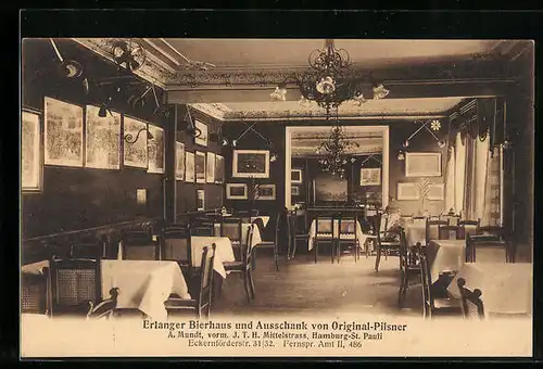 AK Hamburg-St. Pauli, Erlanger Bierhaus, A. Mundt, vorm. J. T. H. Mittelstrass, Eckernförderstr. 31-32