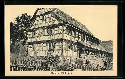 AK Westenfeld bei Meiningen, Grosses Fachwerkhaus mit Vorbau