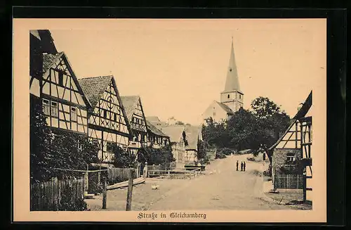 AK Gleichamberg bei Meiningen, Strassenpartie mit Kirche