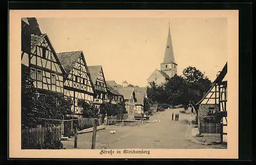 AK Gleichamberg, Strassenpartie mit Fachwerkhäusern und Kirche