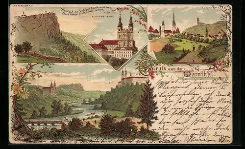 Lithographie Bamberg, Schloss mit Umgebung, Schloss Lichtenfels, Schloss Banz