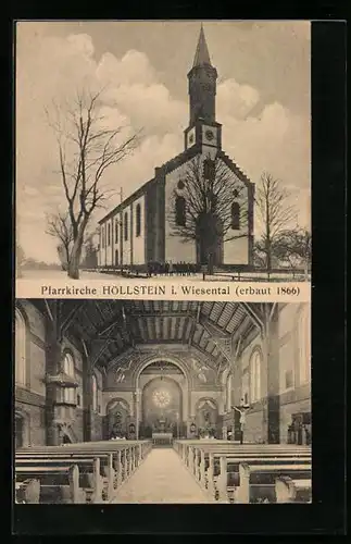AK Höllstein /Wiesental, Pfarrkirche mit Strasse, Innenansicht