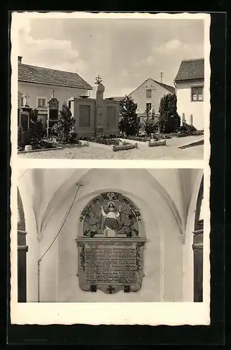 AK Oberdietfurt a. d. Rott, Gefallenendenkmal der Pfarrei, Gesamtansicht und Detailfoto