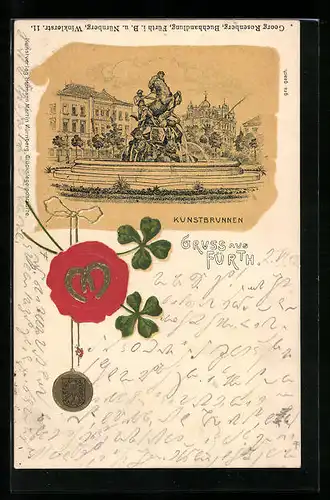 AK Fürth, Kunstbrunnen, Siegel mit Hufeisen