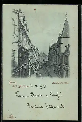 AK Bochum, Kortumstrasse mit Turmgebäude aus der Vogelschau