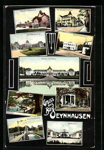 Passepartout-AK Bad Oeynhausen, Herforderstrasse, Thermal Badeanstalt, Neues Kurhaus