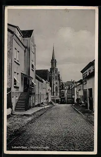 AK Lebach /Saar, Mottenerstrasse mit Kirche