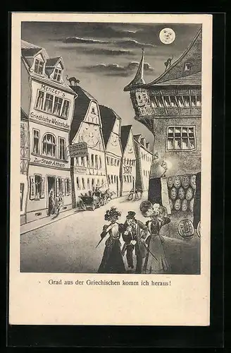 Wirtshaus-AK Neckargemünd, Gasthaus Griechische Weinstube zur Stadt Athen aus der Sicht eines Betrunkenen