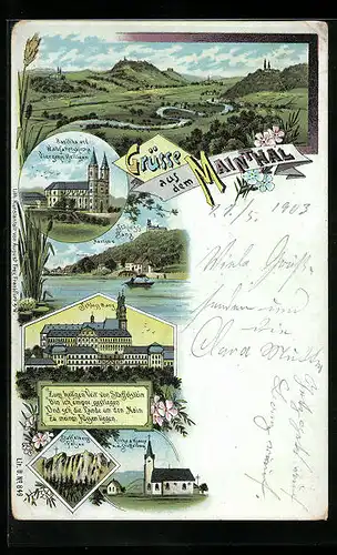 Lithographie Bad Staffelstein, Mainthal, Hausen und Schloss Banz, Vierzehn Heiligen