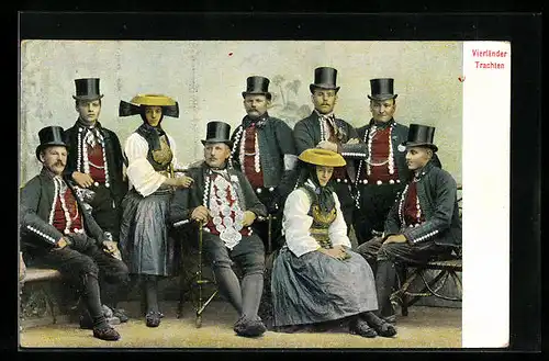 AK Männer und Frauen in Vierländer Trachten