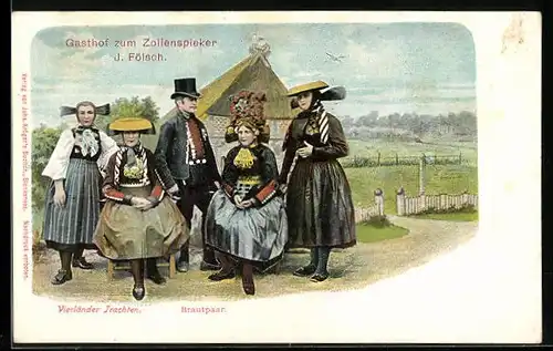 AK Hamburg-Vierlande, Vierländer Trachten, Brautpaar