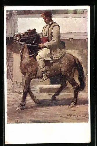 Künstler-AK Sophia, Impr. de la Cour Royale, Pferd mit Reiter