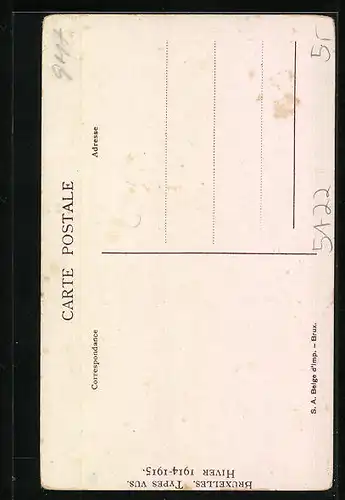 Künstler-AK sign. M. Lambrotte: Bruxelles, Types vus Hiver 1914-1915, Landstreicher mit Brot und Wasser