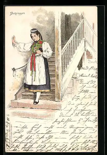 Künstler-Lithographie Betzingen, Tracht aus Schwaben