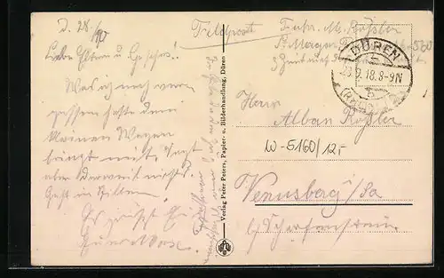 AK Düren /Rhld., Postamt mit Strasse aus der Vogelschau